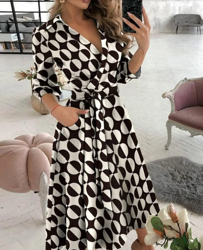Women's Wrap Dress - V-Neck - Long Sleeve - Adjustable Waist Tie - Butterfly Print