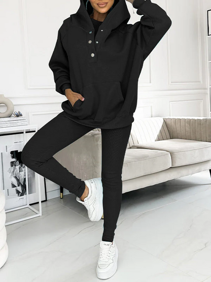 Women’s Three-Piece Set - Tank Top - Hooded Sweatshirt - Slim Fit Pants - Knit - Ankle Length