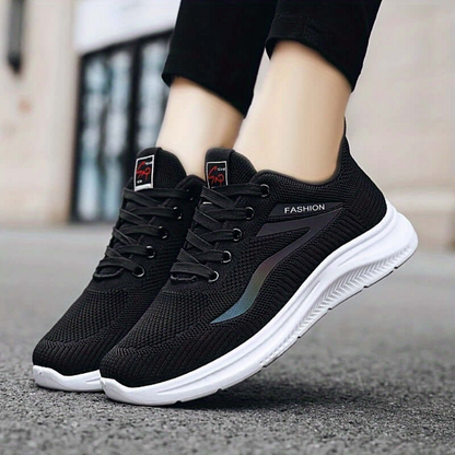 Women’s Sneakers – Knit Upper – Cushioned Sole – Lace-Up Fit – Casual