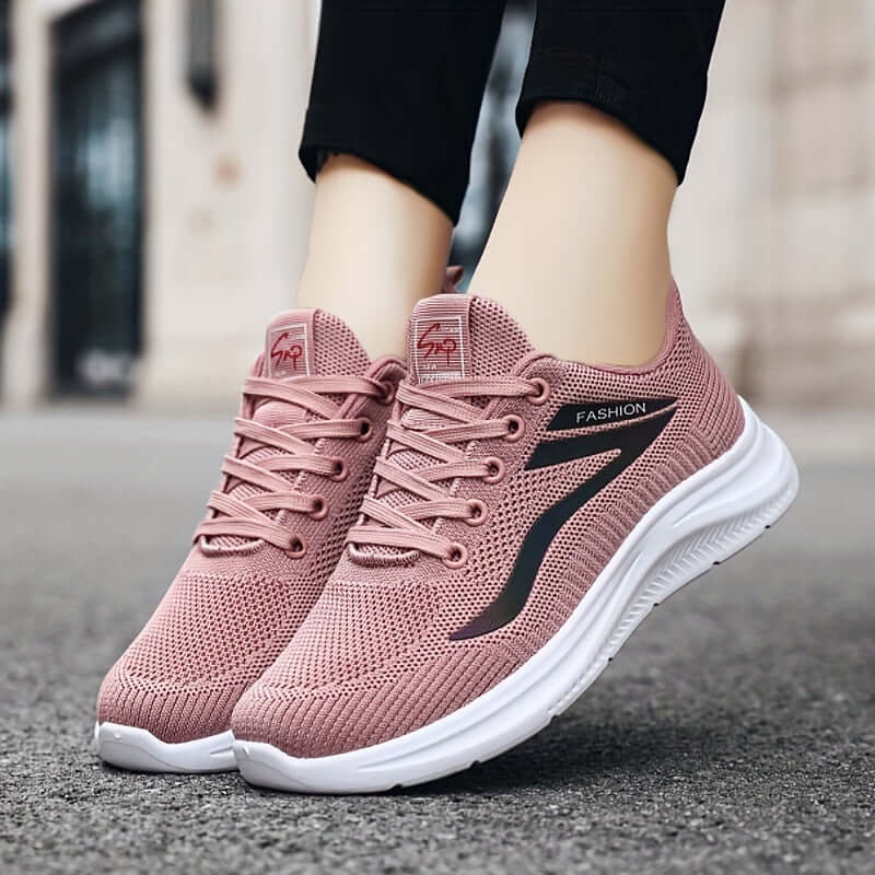 Women’s Sneakers – Knit Upper – Cushioned Sole – Lace-Up Fit – Casual