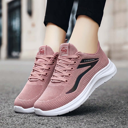 Women’s Sneakers – Knit Upper – Cushioned Sole – Lace-Up Fit – Casual