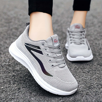 Women’s Sneakers – Knit Upper – Cushioned Sole – Lace-Up Fit – Casual