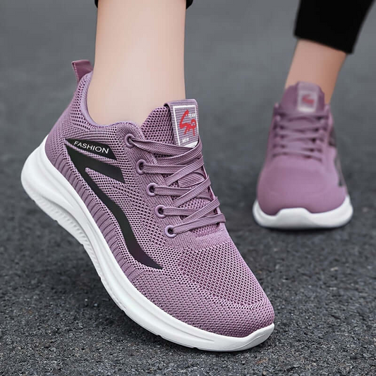 Women’s Sneakers – Knit Upper – Cushioned Sole – Lace-Up Fit – Casual