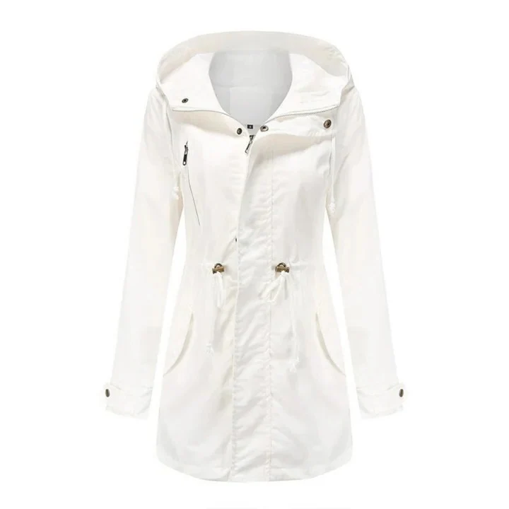 Women’s Mid-Thigh Parka Jacket - Cotton Blend - Hooded Stand Collar - Adjustable Waist