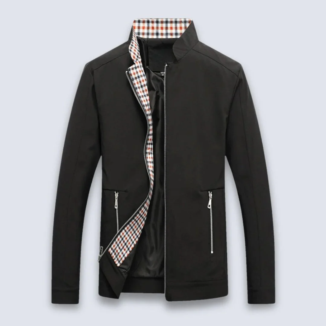 Men’s Hip-Length Bomber Jacket - Woven Blend - Stand-Up Collar - Zipper Pockets