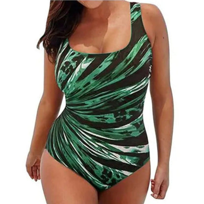 Women’s One-Piece Swimsuit – Scoop Neck – Supportive Straps – Graphic Striped Print