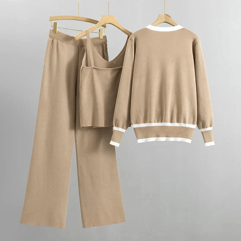 Women’s Knit Cardigan – Relaxed Fit – Zip Front – Contrast Trim – Casual Set Piece