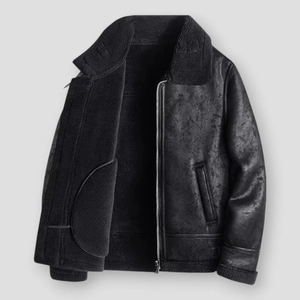 Harry Relaxed Fit Aviator Jacket | Shearling Fur Trim Hip-Length Jacket