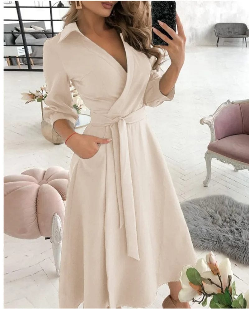 Women's Wrap Dress - V-Neck - Long Sleeve - Adjustable Waist Tie - Butterfly Print