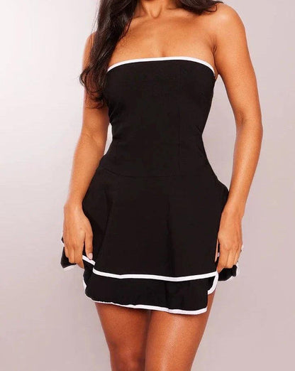 Women's Strapless Dress - Fitted Bodice - A-Line Silhouette - Contrast Trim Details