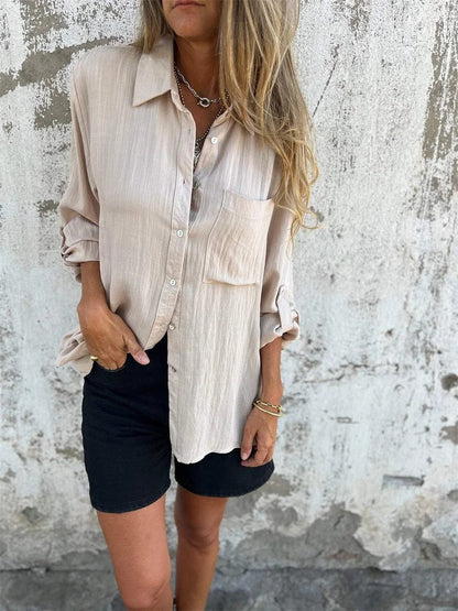 Women’s Long Sleeve Shirt – Relaxed Fit – Lapel Collar – Button-Down – Breathable Blend