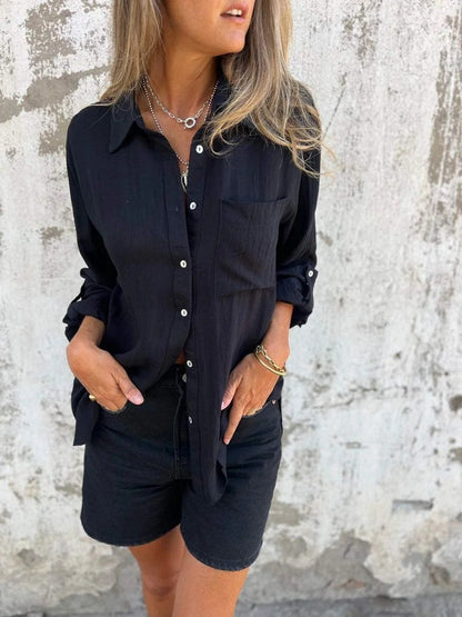 Women’s Long Sleeve Shirt – Relaxed Fit – Lapel Collar – Button-Down – Breathable Blend