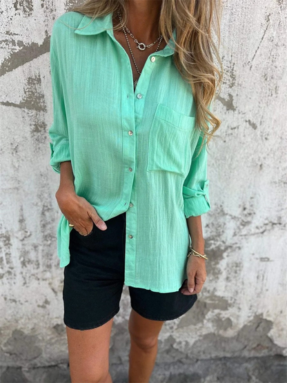 Women’s Long Sleeve Shirt – Relaxed Fit – Lapel Collar – Button-Down – Breathable Blend