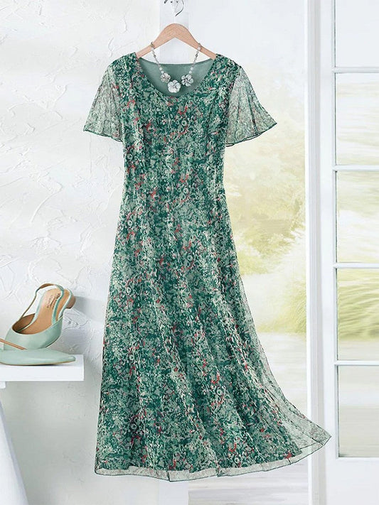 Women’s Maxi Dress – Boho Floral Print – Relaxed Fit – Short Sleeve – Breathable Blend