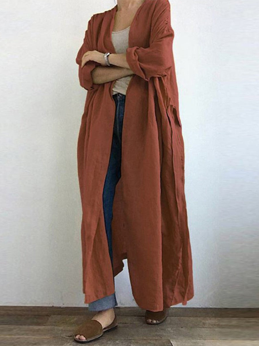 Women’s Trench Coat – Oversized Fit – Lightweight Draped – Open Front – Ankle Length