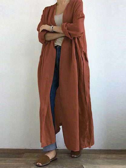 Women’s Trench Coat – Oversized Fit – Lightweight Draped – Open Front – Ankle Length