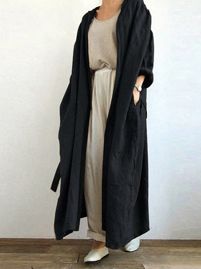 Women’s Trench Coat – Oversized Fit – Lightweight Draped – Open Front – Ankle Length
