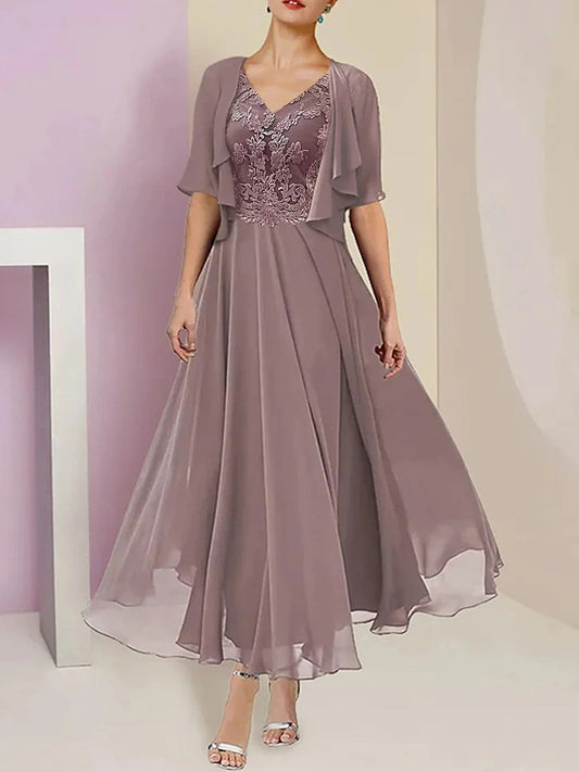 Women’s Maxi Dress – Luxury Fabric – Flowy Fit – Embroidered Bodice – V-Neck – Half Sleeve