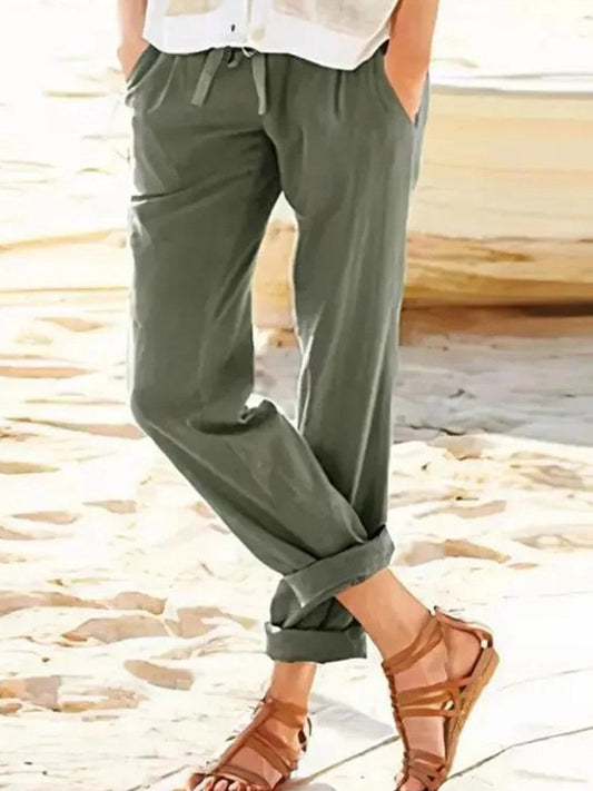 Women’s Straight-Leg Pants – Relaxed Fit – Adjustable Waist – Breathable Blend – Casual Wear
