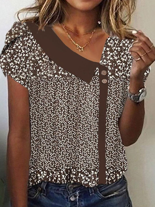 Women’s Short Sleeve Top – Relaxed Fit – Floral Print – Breathable Blend – Round Neck