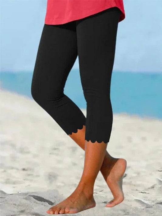Women’s Cropped Leggings – Slim Fit – Scallop Hem – Stretch Breathable Blend