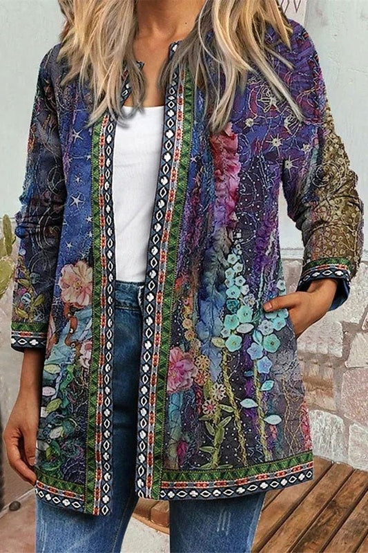 Women’s Cardigan – Relaxed Fit – Cotton Blend – Floral Print – Open Front Longline
