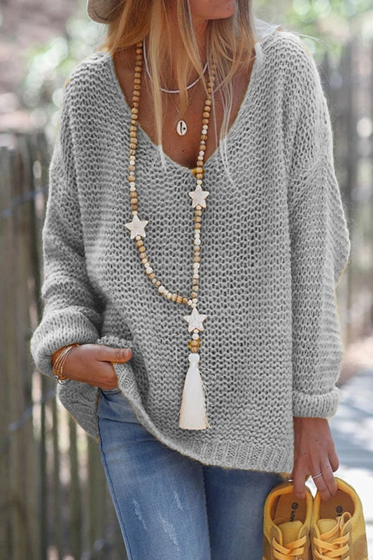 Women’s Sweater – Oversized Fit – Soft Knit – V-Neck – Long Sleeve Casual Layering