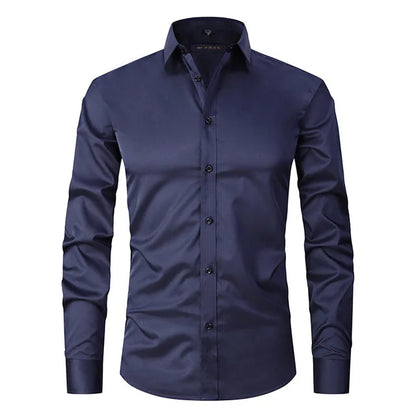 Men’s Long Sleeve Shirt – Slim Fit – Stretch Cotton – Wrinkle-Free – Button-Down Collar