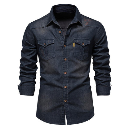 Men’s Denim Shirt – Slim Fit – Button-Down – Chest Pockets – Breathable Cotton