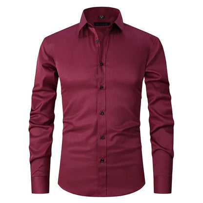 Men’s Long Sleeve Shirt – Slim Fit – Stretch Cotton – Wrinkle-Free – Button-Down Collar