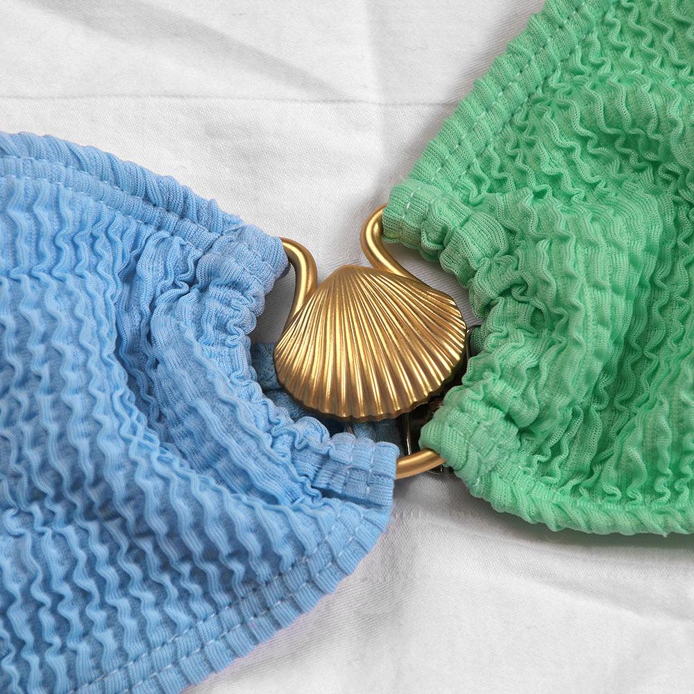 Women’s Bikini Set – Ribbed Stretch Fabric – Scoop Neck Top – High Waist Bottoms