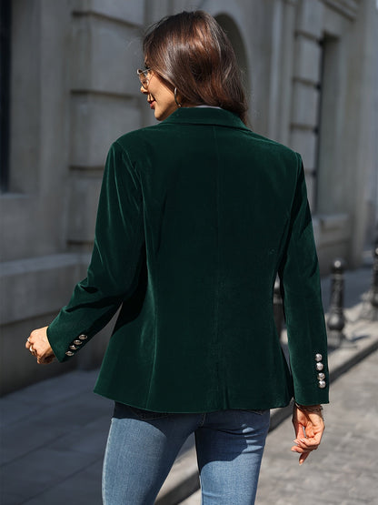 Women’s Blazer – Velvet Tailored Fit – Gold Button Accents – Classic Silhouette