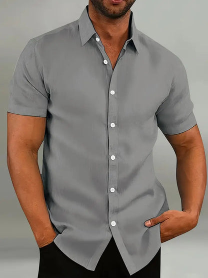 Men’s Button-Down Shirt – Tailored Fit – Short Sleeve – Natural Fibers – Versatile Style
