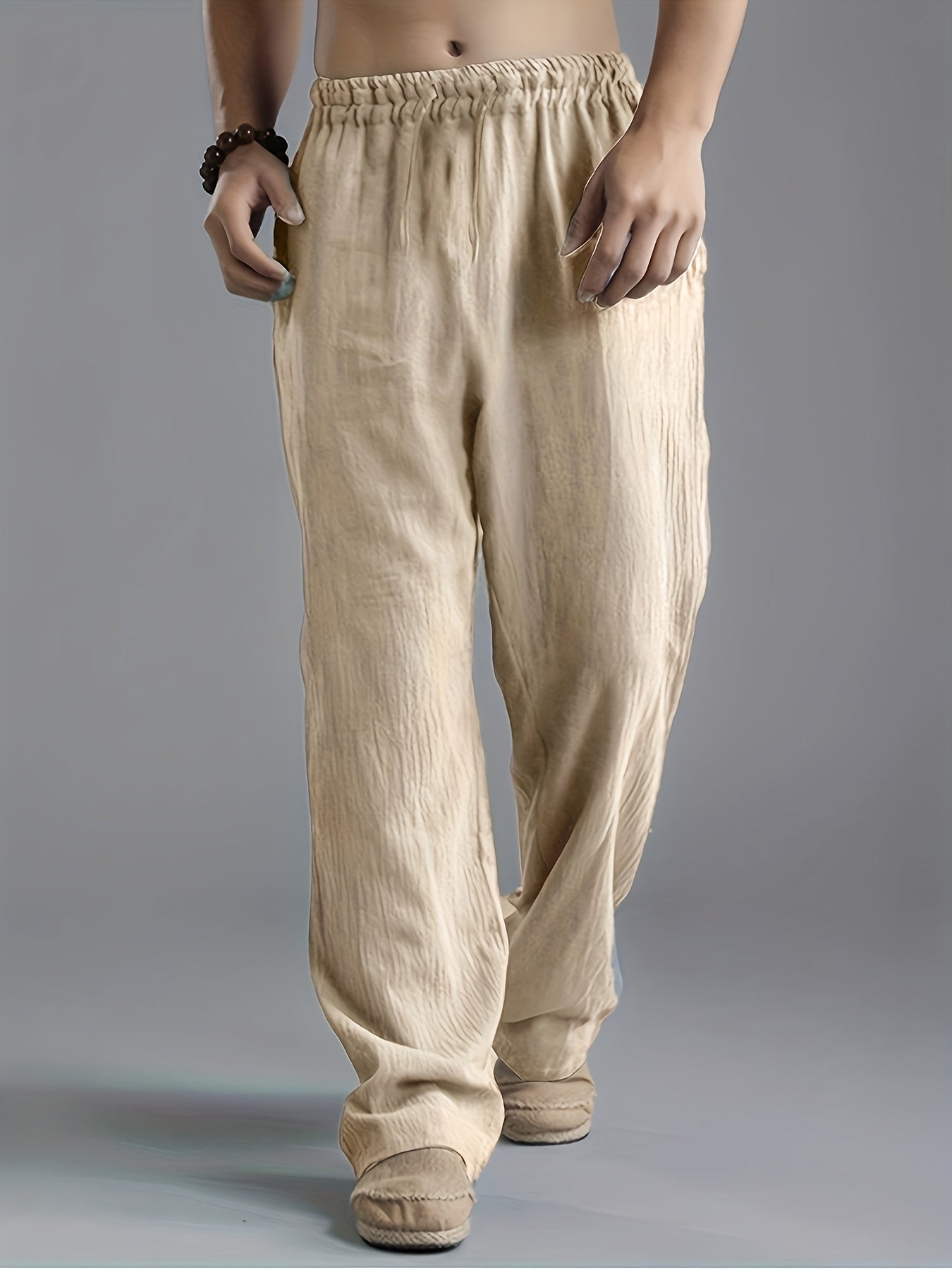 Men’s Casual Trousers – Relaxed Fit – Elastic Waist – Breathable Natural Fibers