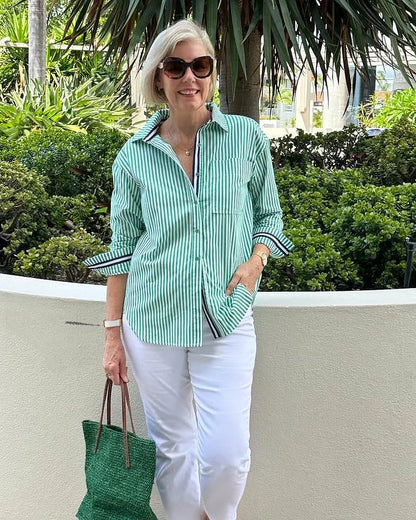 Women’s Button-Up Shirt – Relaxed Fit – Breathable Blend – Striped Casual Style