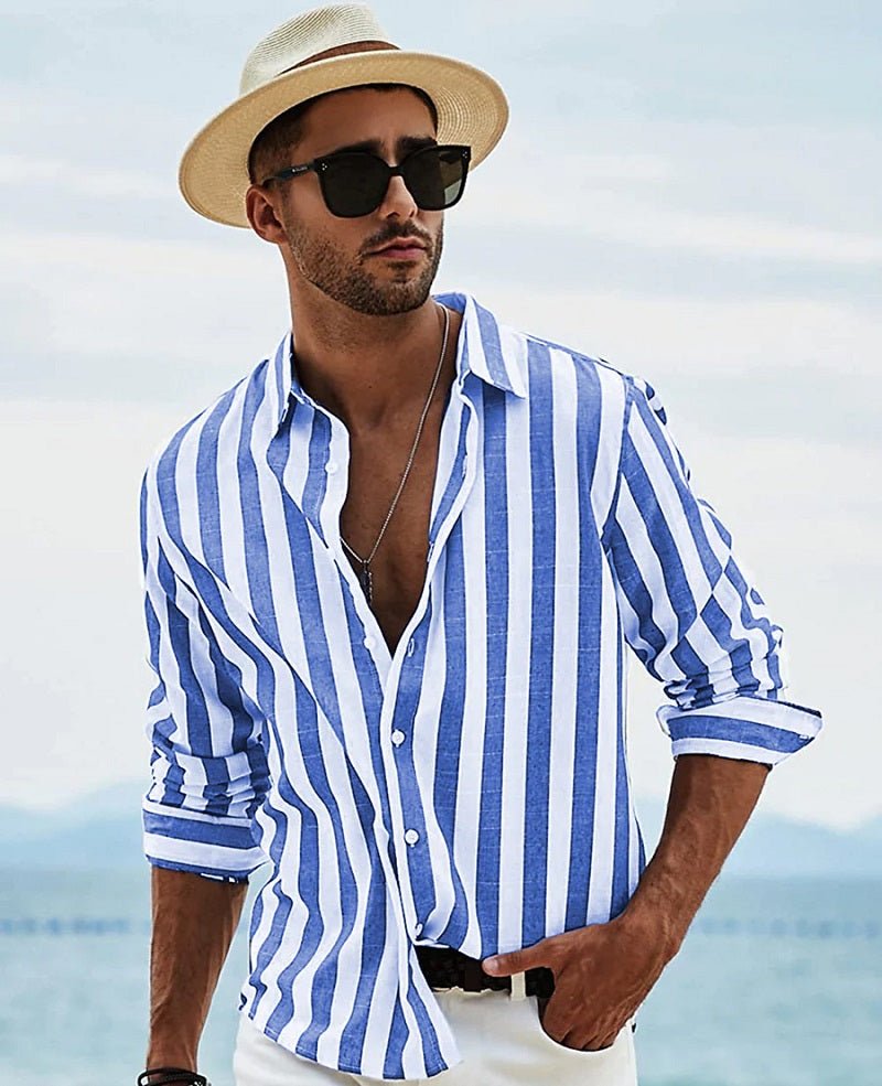 Men’s Button-Down Shirt – Relaxed Fit – Breathable Blend – Long Sleeve Striped Style
