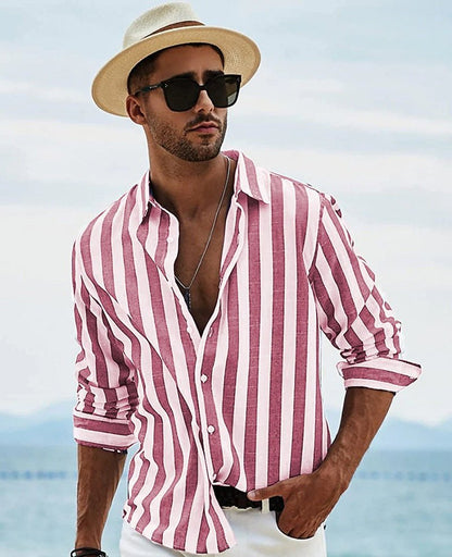 Men’s Button-Down Shirt – Relaxed Fit – Breathable Blend – Long Sleeve Striped Style