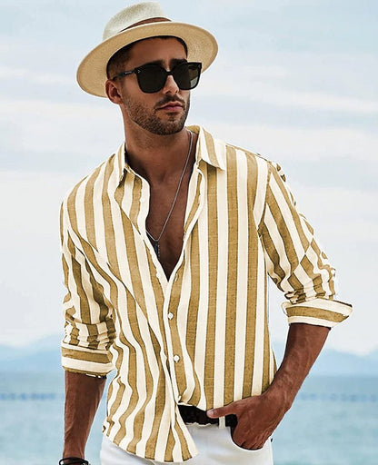 Men’s Button-Down Shirt – Relaxed Fit – Breathable Blend – Long Sleeve Striped Style