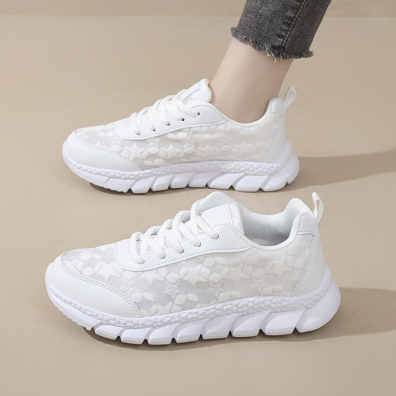 Women’s Ankle Low Low-Top Sneakers - Mesh - Lace-Up - Chunky Sole