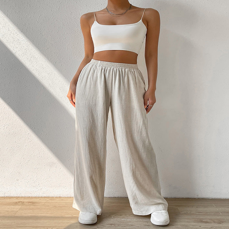 Women’s Wide-Leg Pants – Breathable Cotton – Mid Rise – Relaxed Fit – Elastic Waistband