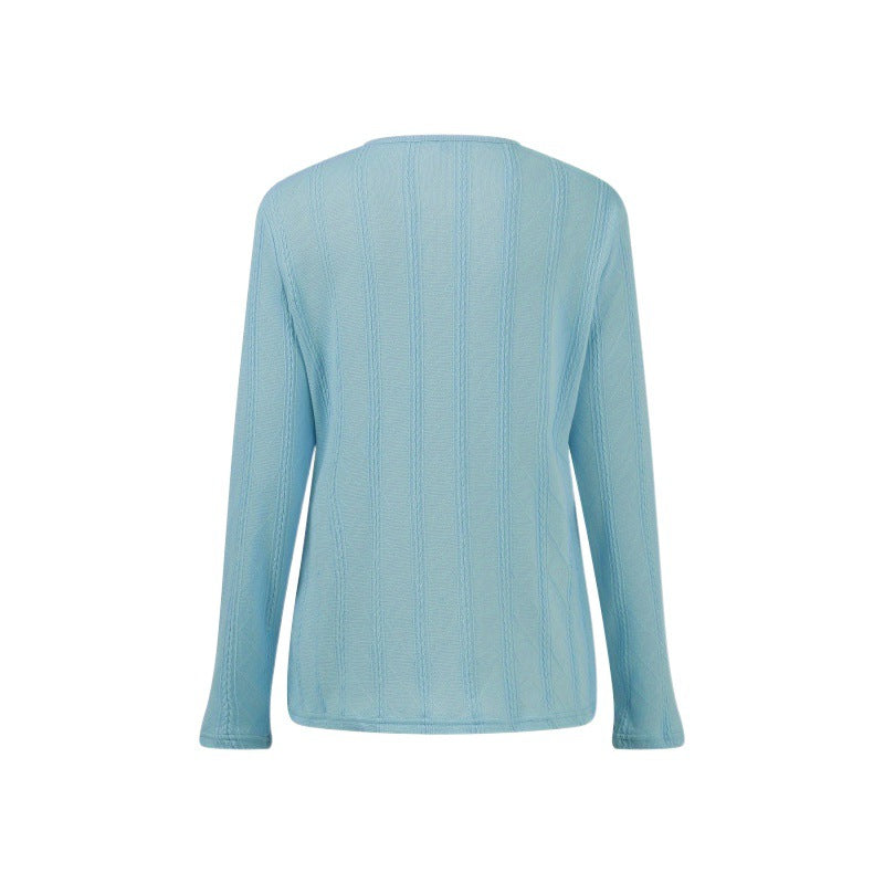 Women’s Blouse – Cotton Blend – Regular Fit – Long Sleeve Crew Neck – Textured Pattern