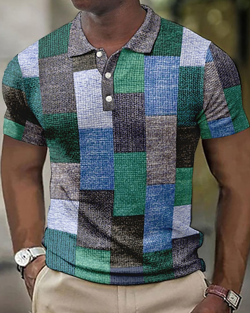 Men’s Polo Shirt – Slim Fit – Soft Knit – Patchwork Design – Short Sleeve Casual