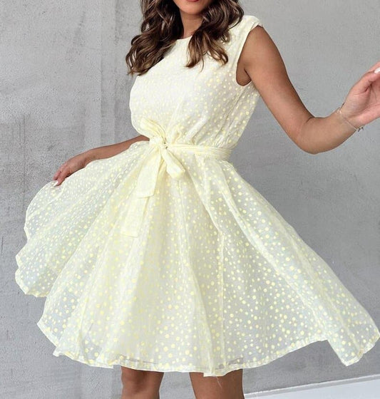Women’s A-Line Dress – Sleeveless Fitted Bodice – Waist Tie – Lightweight Flowing Skirt