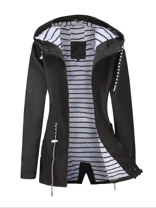 Women's Long Jacket – Waterproof – Relaxed Fit – Hooded – Full Zip – Side Zip Pockets