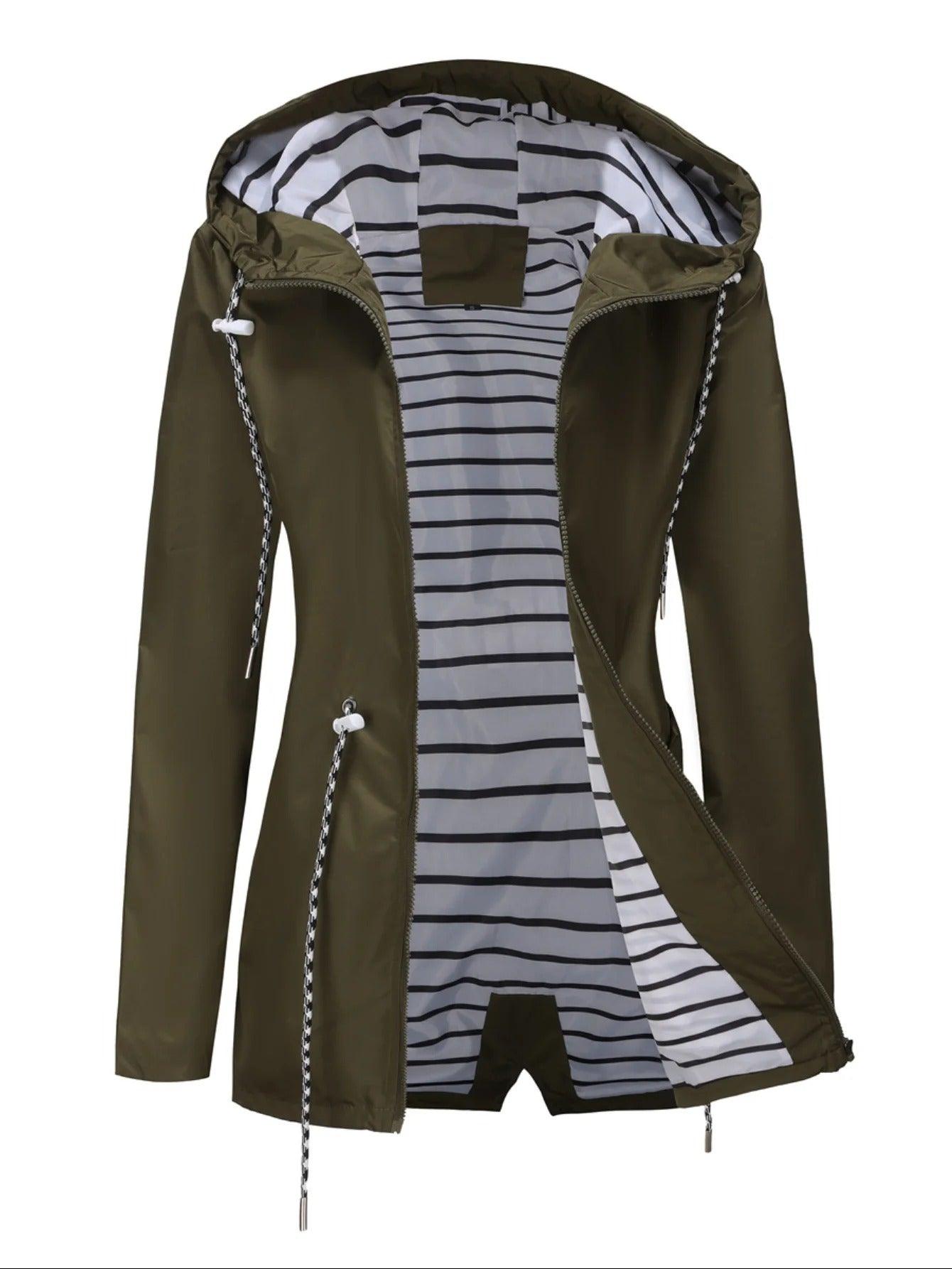 Women's Long Jacket – Waterproof – Relaxed Fit – Hooded – Full Zip – Side Zip Pockets
