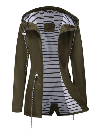 Women's Long Jacket – Waterproof – Relaxed Fit – Hooded – Full Zip – Side Zip Pockets