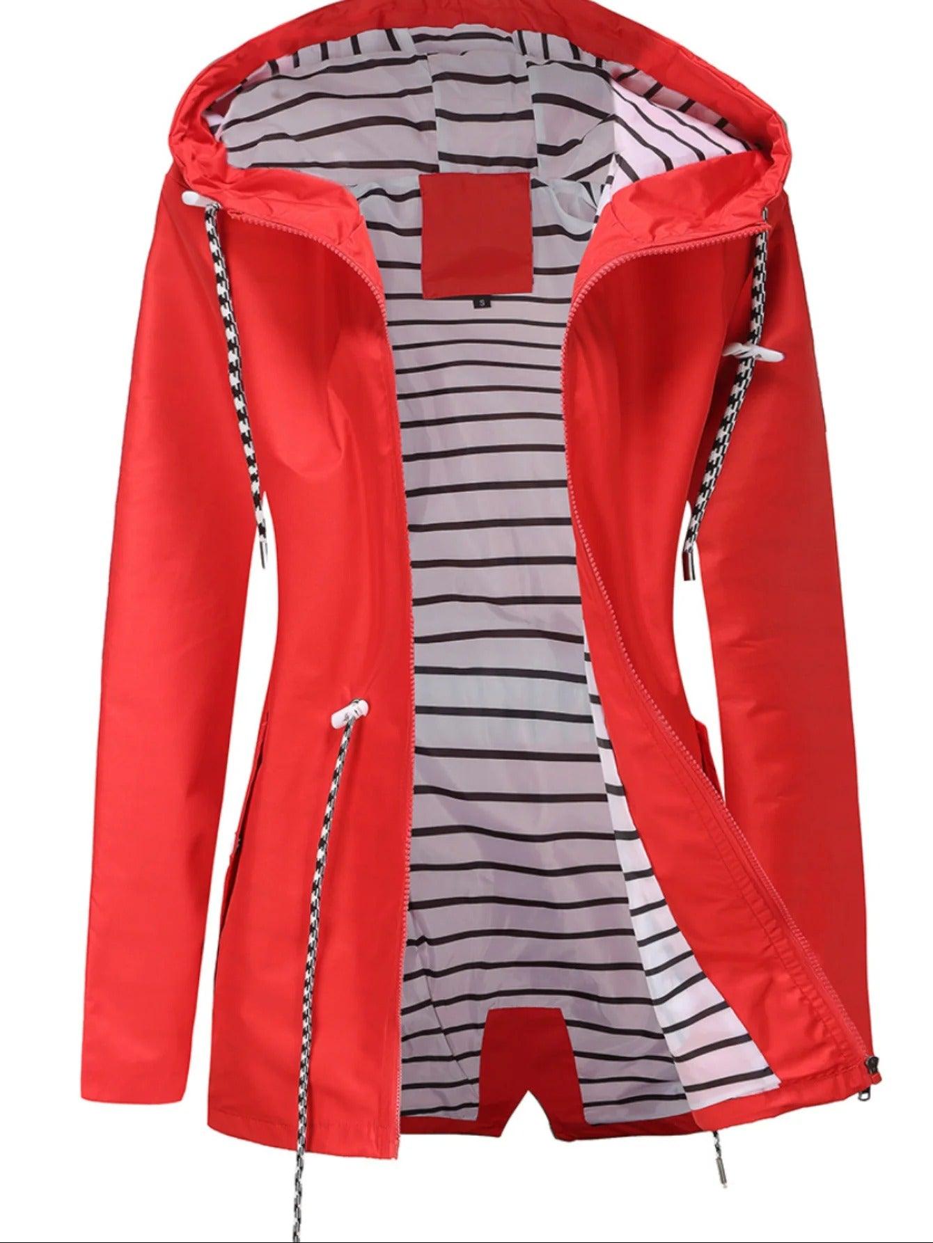 Women's Long Jacket – Waterproof – Relaxed Fit – Hooded – Full Zip – Side Zip Pockets