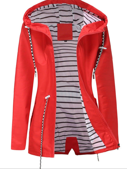 Women's Long Jacket – Waterproof – Relaxed Fit – Hooded – Full Zip – Side Zip Pockets
