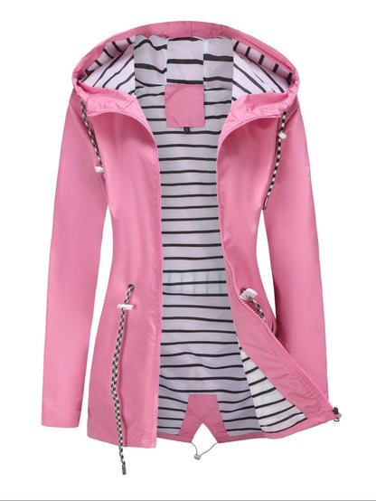 Women's Long Jacket – Waterproof – Relaxed Fit – Hooded – Full Zip – Side Zip Pockets