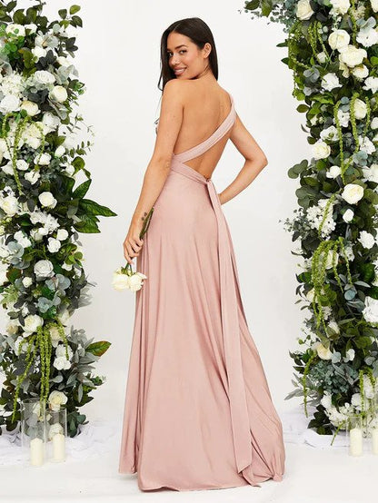 Women's Sleeveless Gown - Deep V-Neck - Fitted Waist - Flowing Floor-Length Elegant Dress